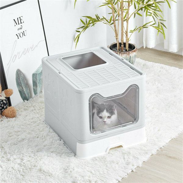 Tucker Murphy Pet™ Foldable Plastic Cat Litter Box Top Entry Type